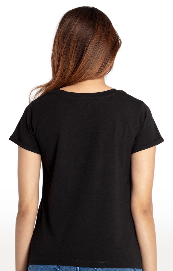 Status Quo | Women's Black Cotton Printeded Regular T-Shirt 3