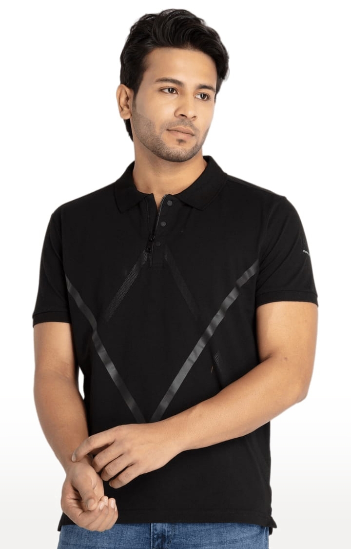 Status Quo | Men's Black Cotton Solid Polo T-Shirts 0