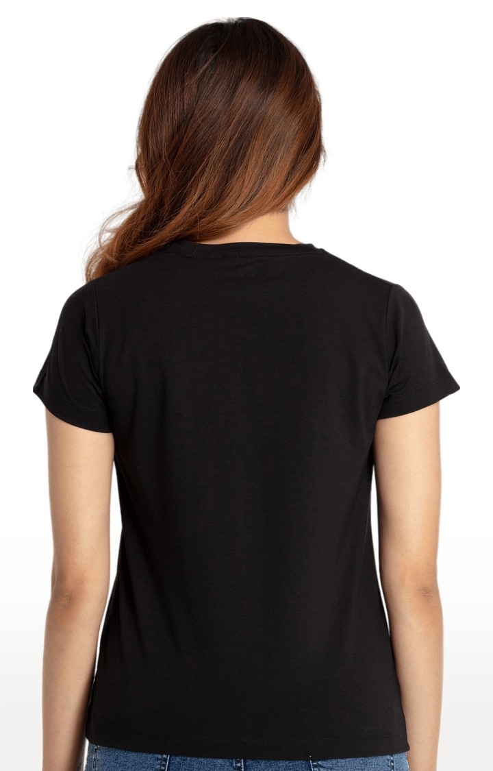 Women's Black Cotton Typographic Printed Regular T-Shirt