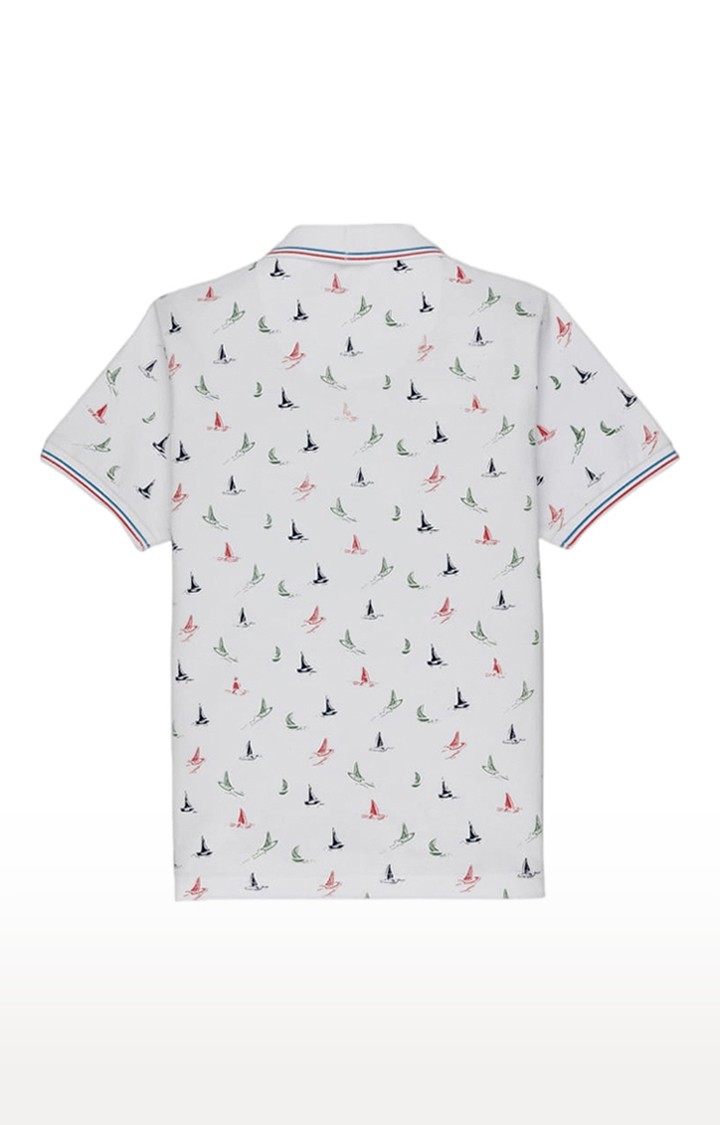 Boys White Cotton Printeded Polo T-Shirts