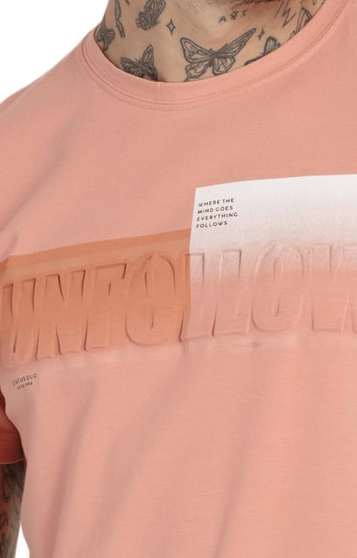 Status Quo | Men's Pink Cotton Printeded Regular T-Shirt 3