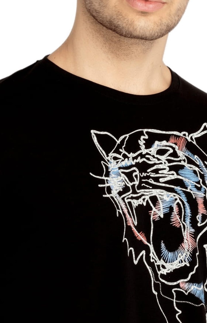 Men's Black Cotton Graphic Printed Regular T-Shirt