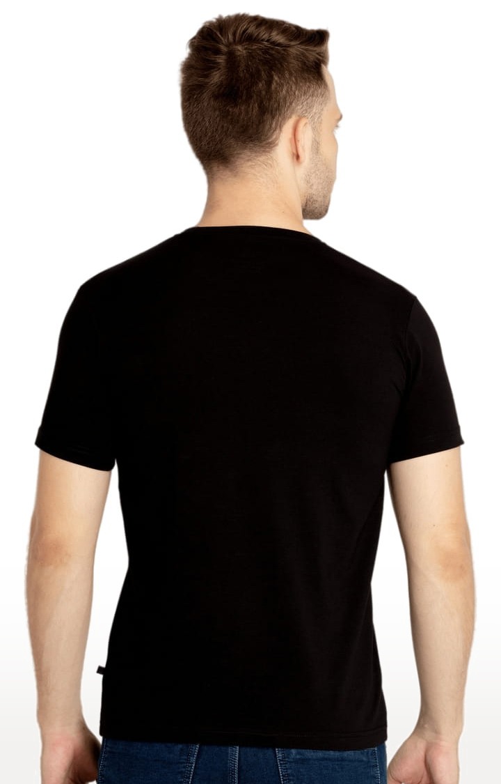 Men's Black Cotton Graphic Printed Regular T-Shirt