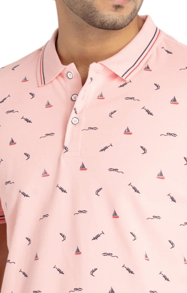 Status Quo | Men's Pink Cotton Printeded Polo T-Shirts 3