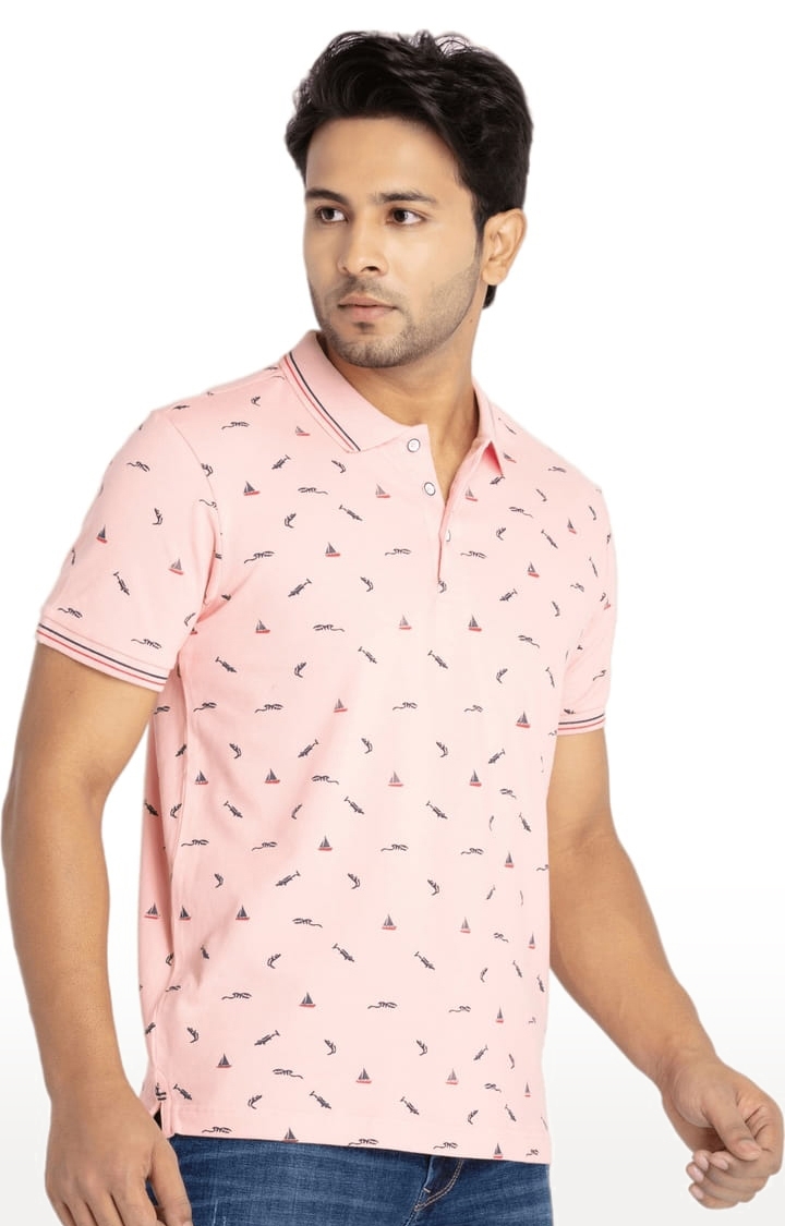 Status Quo | Men's Pink Cotton Printeded Polo T-Shirts 1