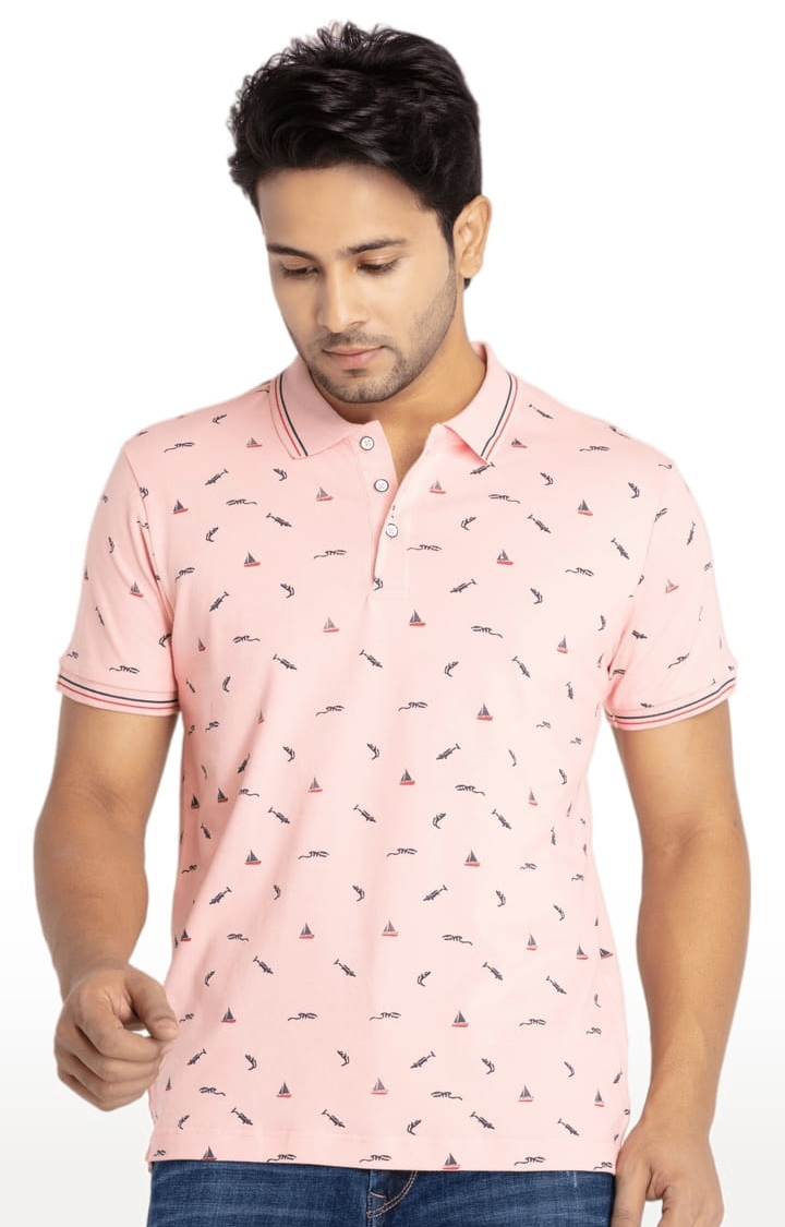 Status Quo | Men's Pink Cotton Printeded Polo T-Shirts 0