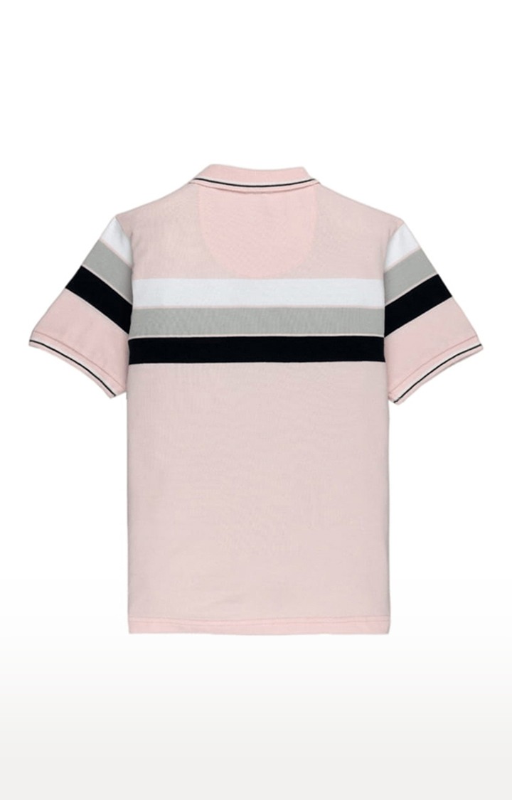 Boys Pink Polycotton Striped Polo T-Shirts