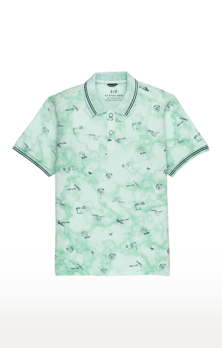Status Quo | Boys Green Cotton Printeded Polo T-Shirts 0
