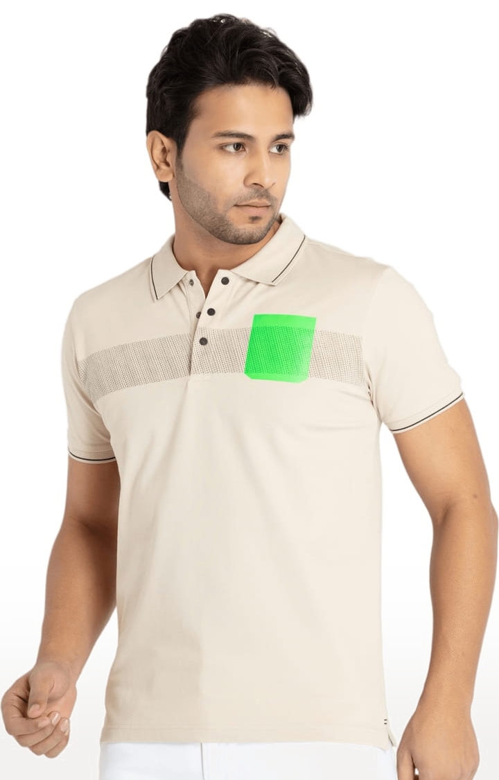 Status Quo | Men's Beige Cotton Solid Polo T-Shirts 1