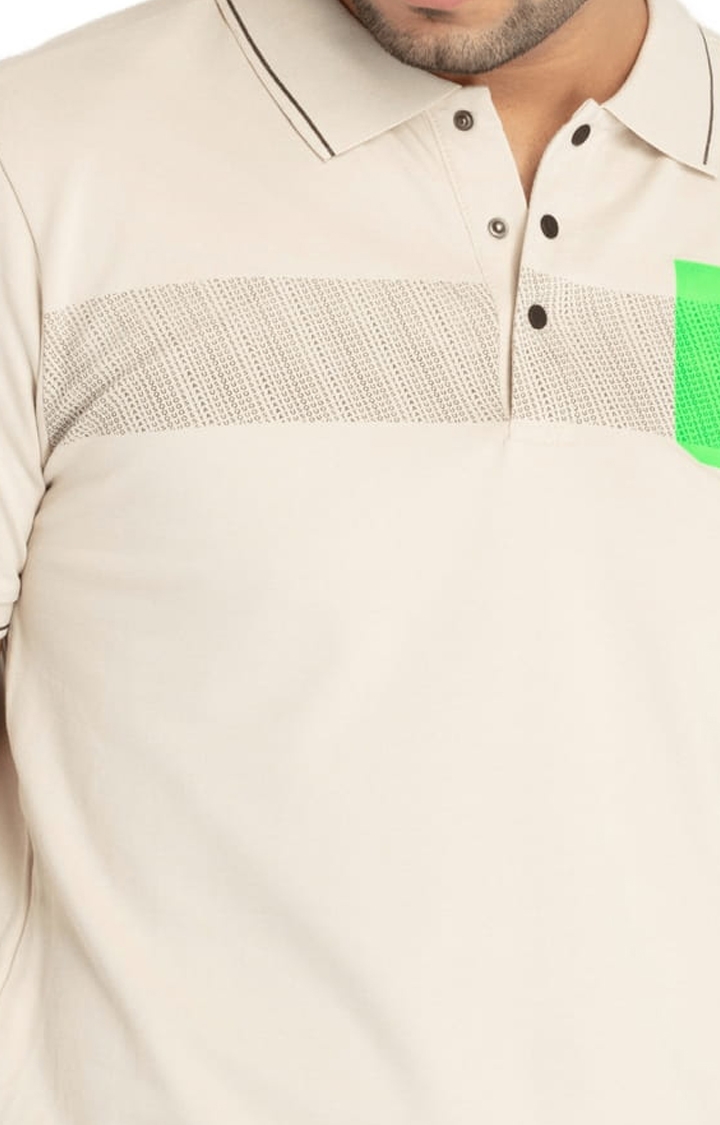 Status Quo | Men's Beige Cotton Solid Polo T-Shirts 3