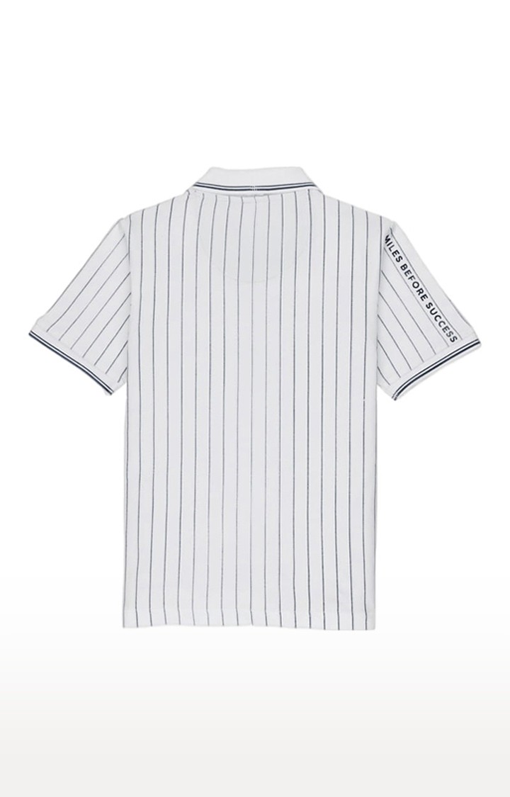 Boys White Cotton Striped Polo T-Shirts