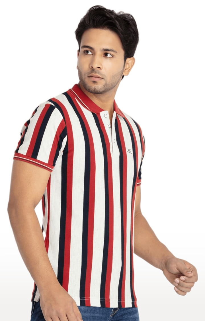 Men's Multicolor Cotton Striped Polo T-Shirts