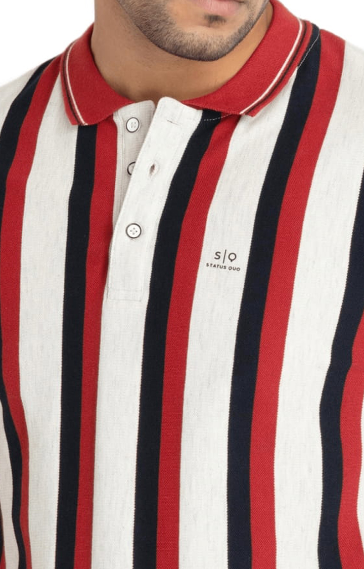 Men's Multicolor Cotton Striped Polo T-Shirts