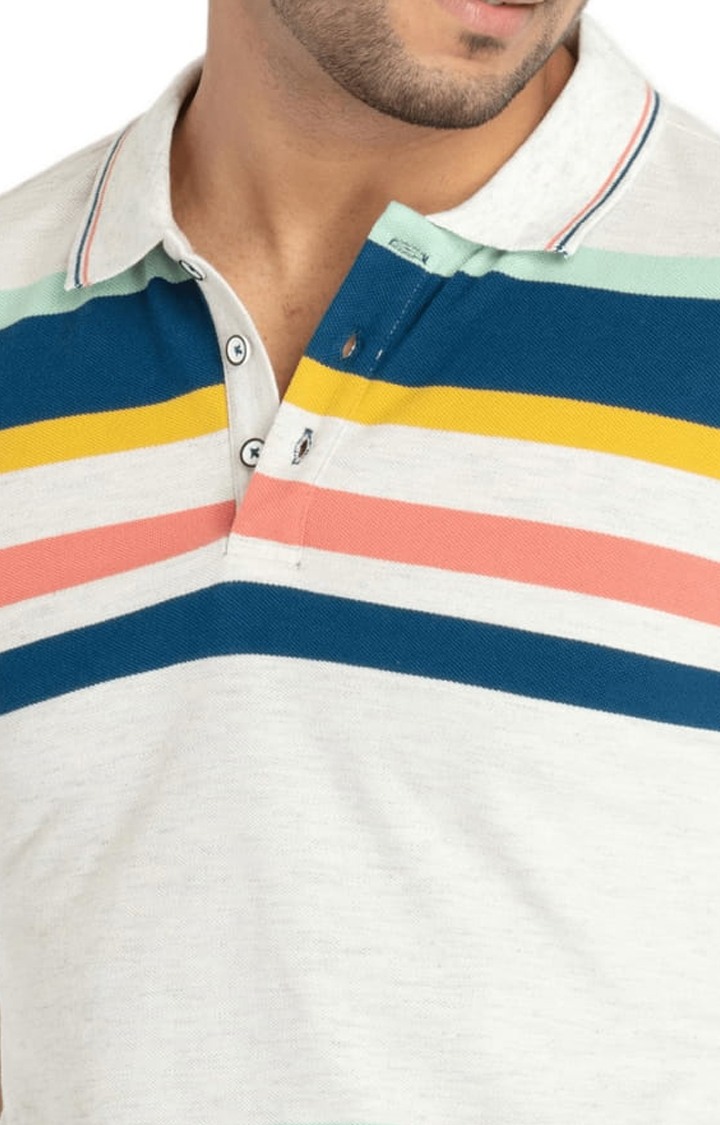 Men's Multicolor Cotton Striped Polo T-Shirts