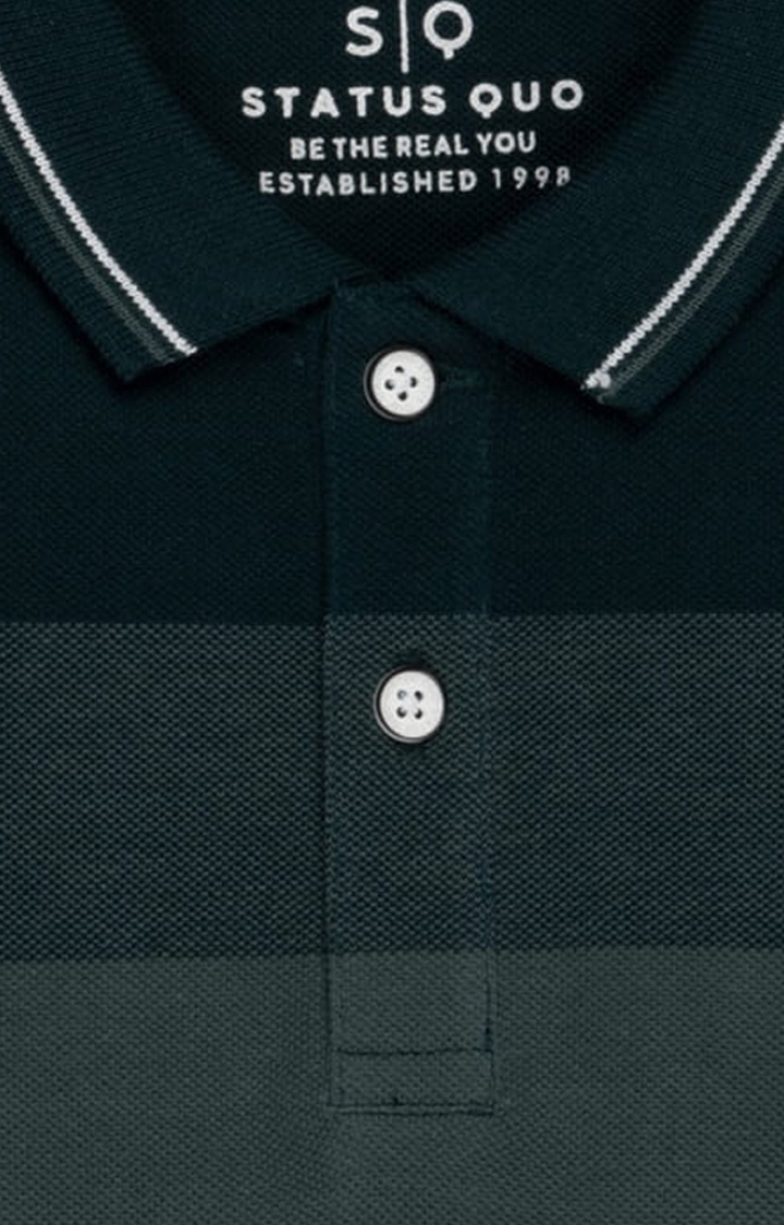 Status Quo | Boys Green Polycotton Striped Polo T-Shirts 2