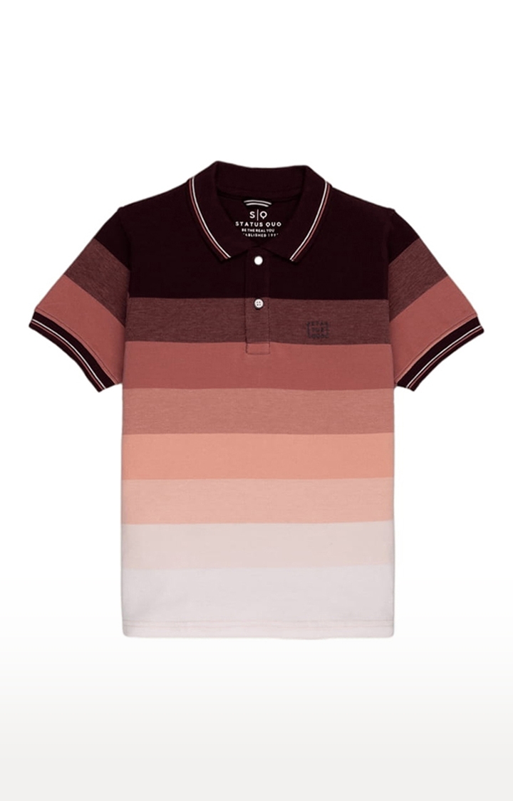 Status Quo | Boys Pink Polycotton Striped Polo T-Shirts 0