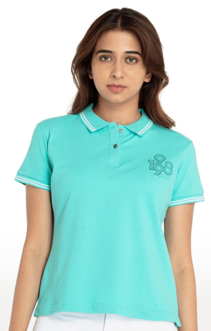 Status Quo | Women's Green Cotton Blend Printed Polos 0