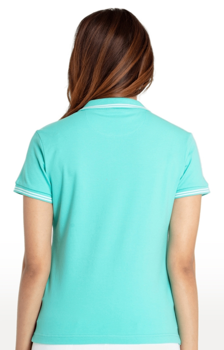 Status Quo | Women's Green Cotton Blend Printed Polos 3
