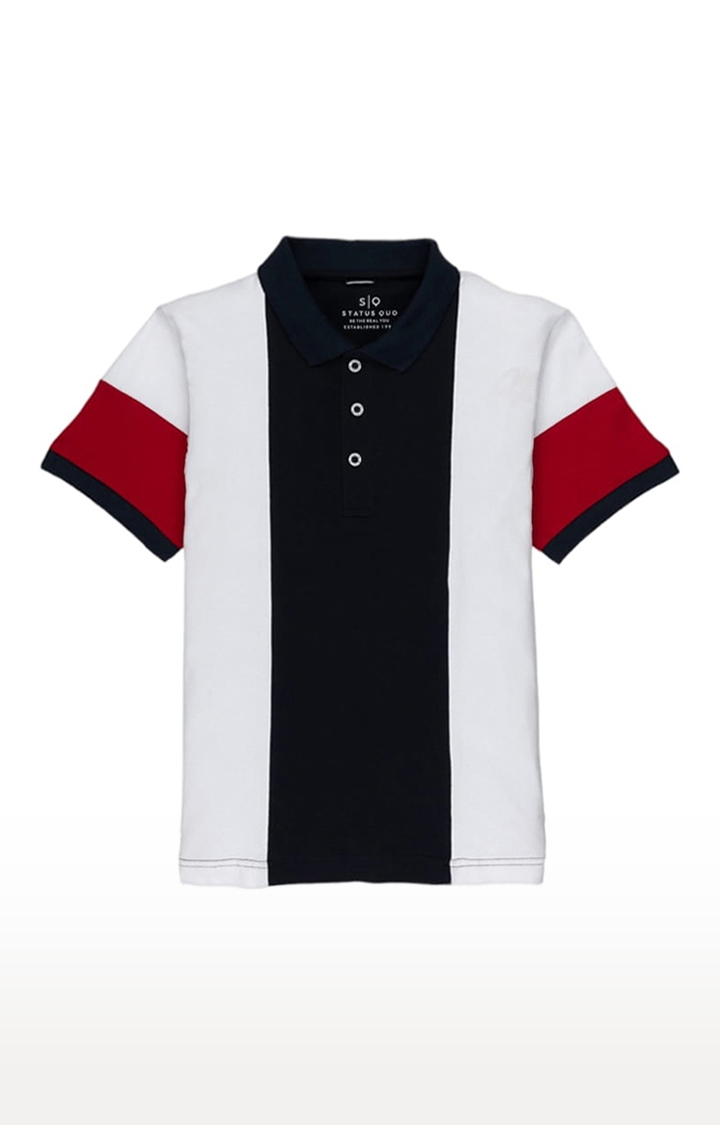 Status Quo | Boys Navy and White Cotton Colourblock Polo T-Shirts 0