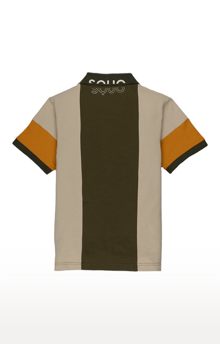 Status Quo | Boys Olive Green and Beige Cotton Colourblock Polo T-Shirts 1