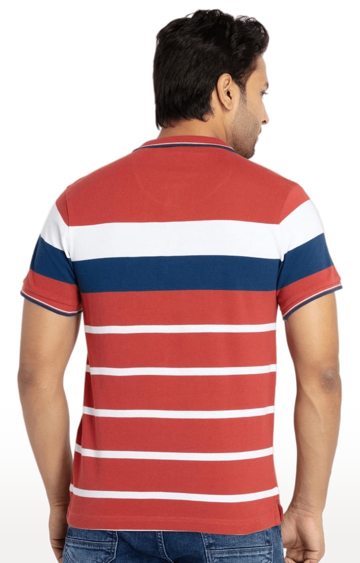Status Quo | Men's Red Cotton Striped Polo T-Shirts 2