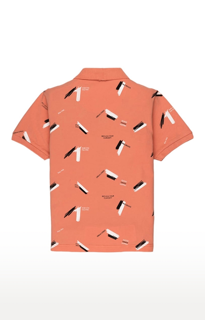 Status Quo | Boys Orange Cotton Printeded Polo T-Shirts 0