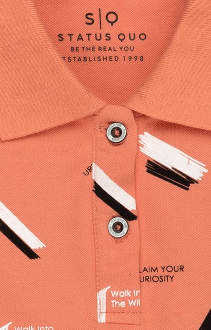 Status Quo | Boys Orange Cotton Printeded Polo T-Shirts 2