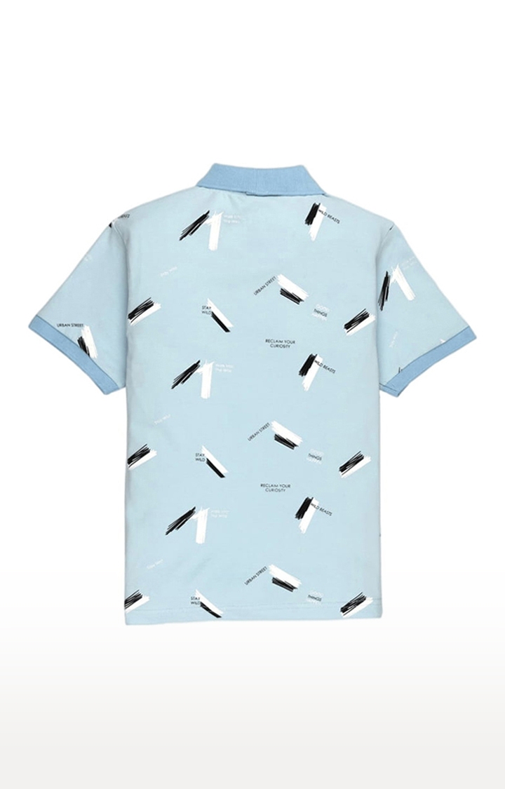 Status Quo | Boys Blue Cotton Printeded Polo T-Shirts 1