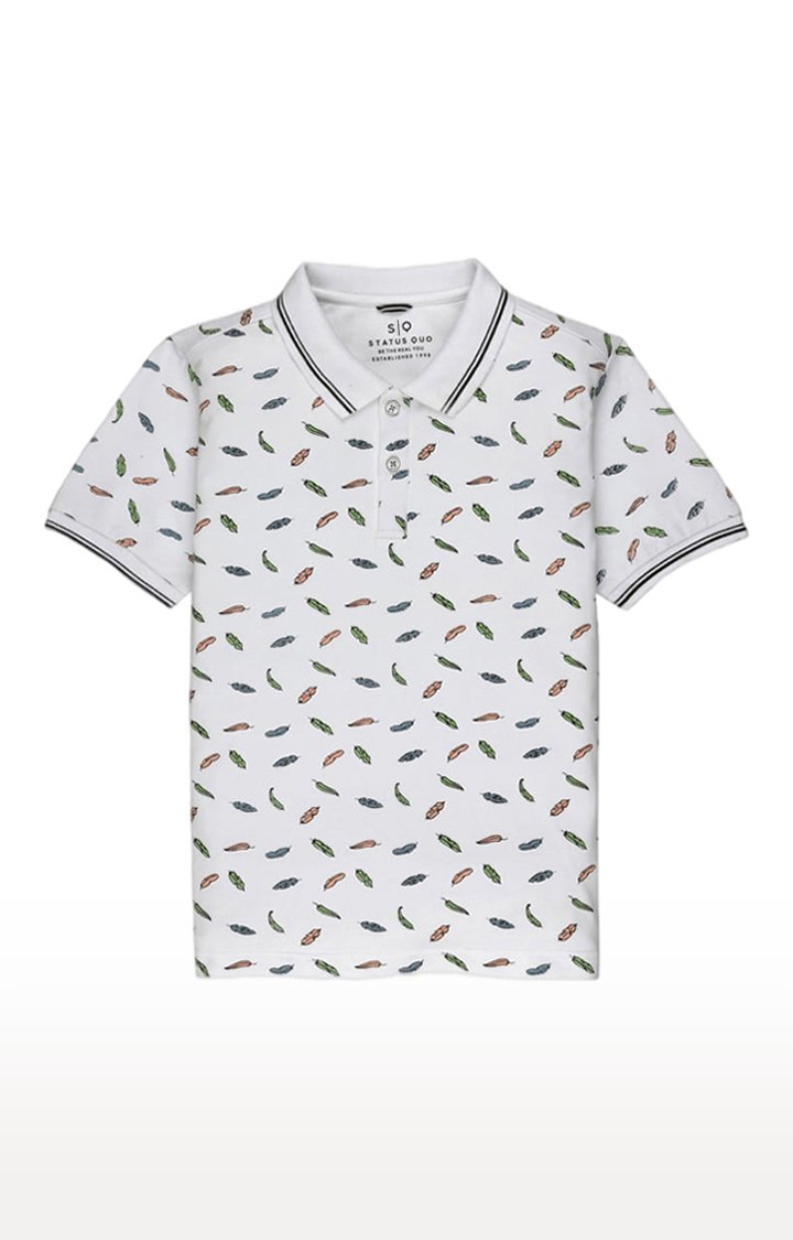 Boys White Cotton Printeded Polo T-Shirts