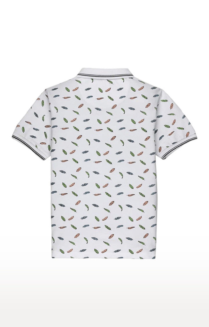 Boys White Cotton Printeded Polo T-Shirts