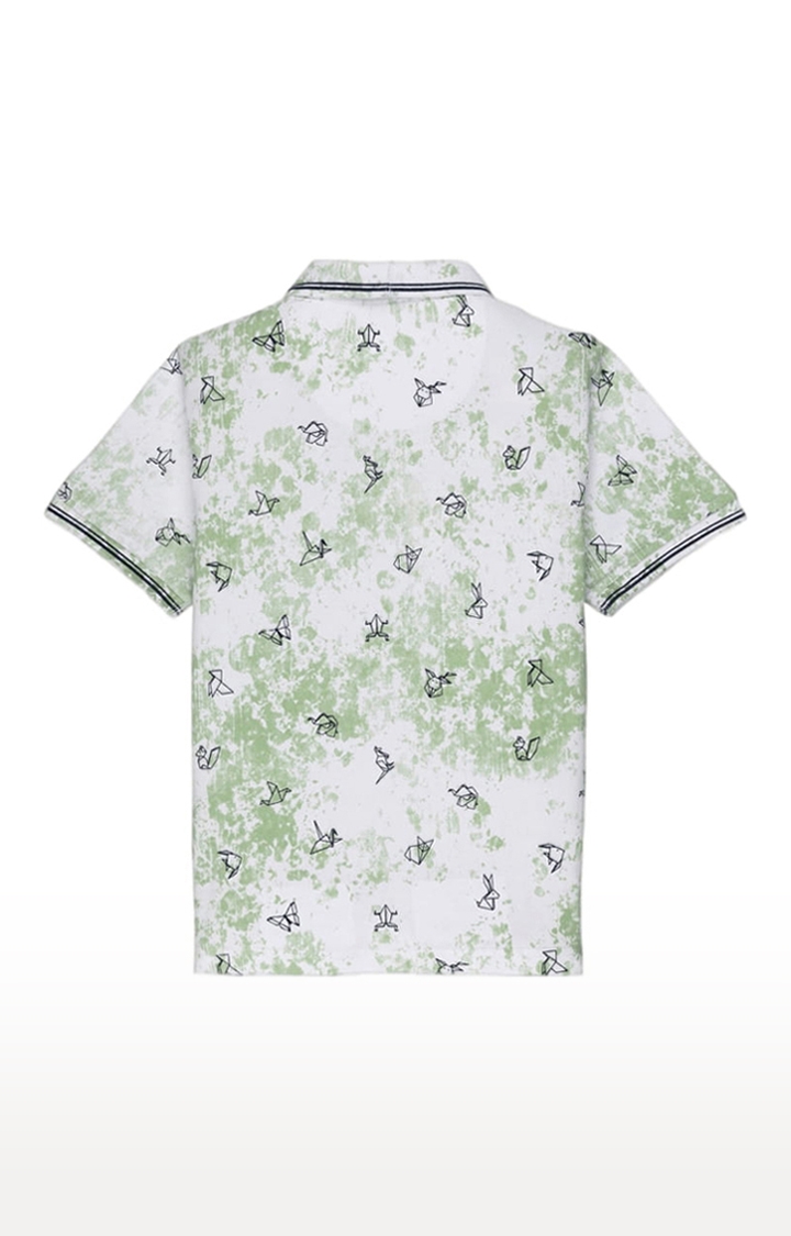Status Quo | Boys White and Green Cotton Printeded Polo T-Shirts 1