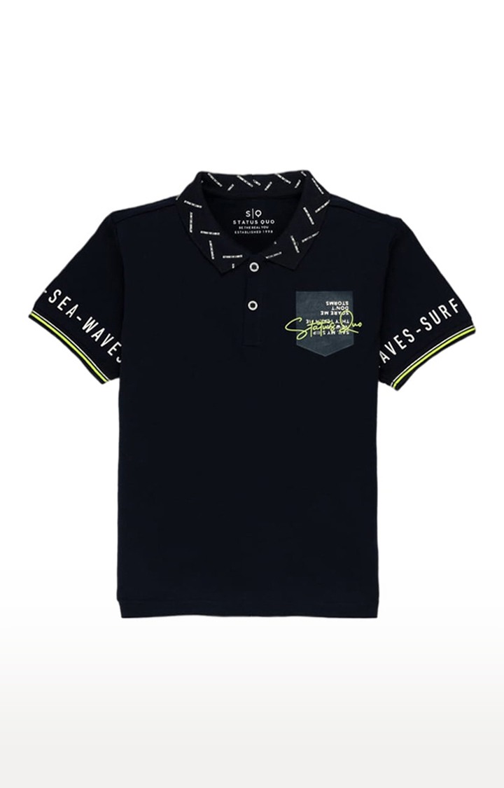 Boys Black Cotton Solid Polo T-Shirts