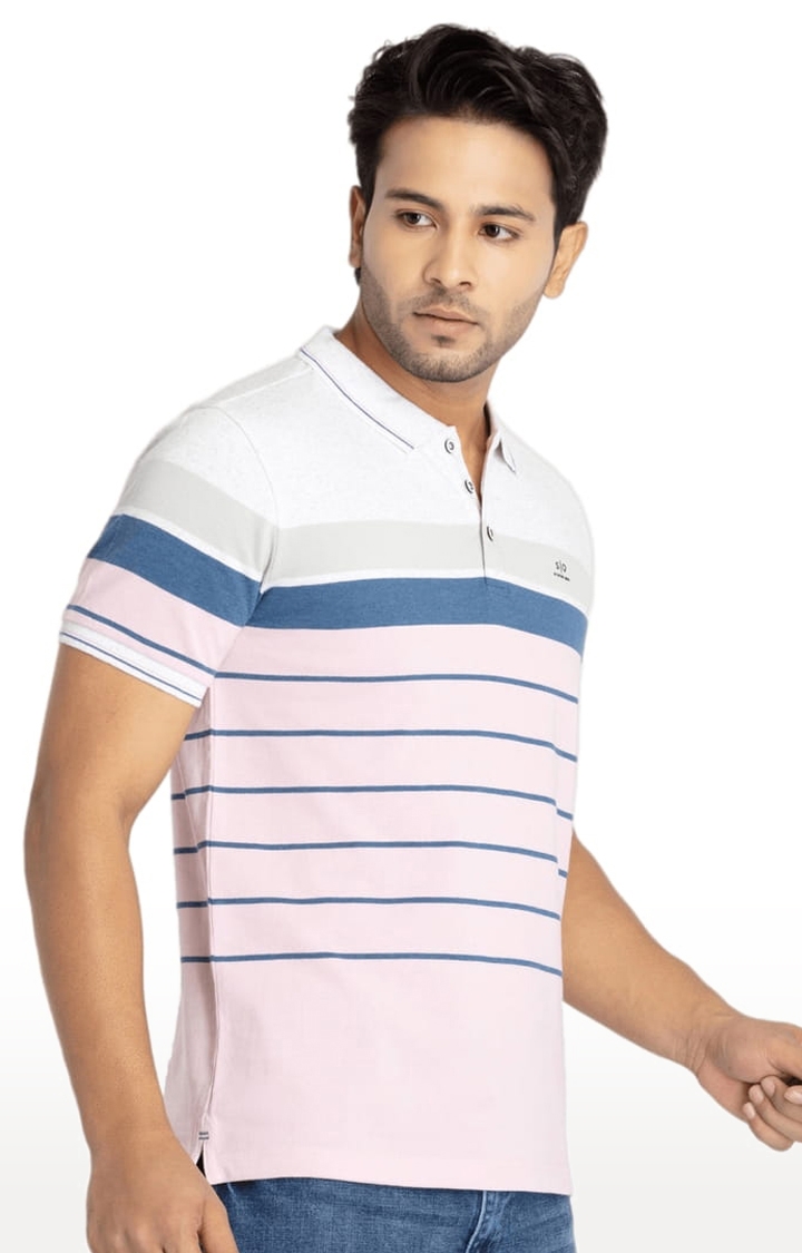 Status Quo | Men's Pink Cotton Striped Polo T-Shirts 1
