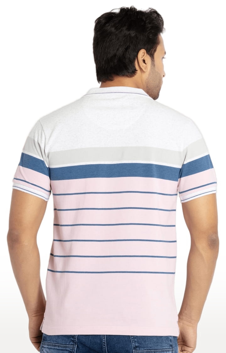 Status Quo | Men's Pink Cotton Striped Polo T-Shirts 2