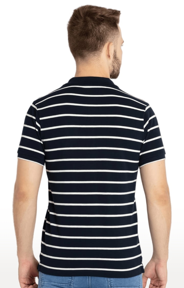 Status Quo | Men's Blue Cotton Striped Polo T-Shirts 2