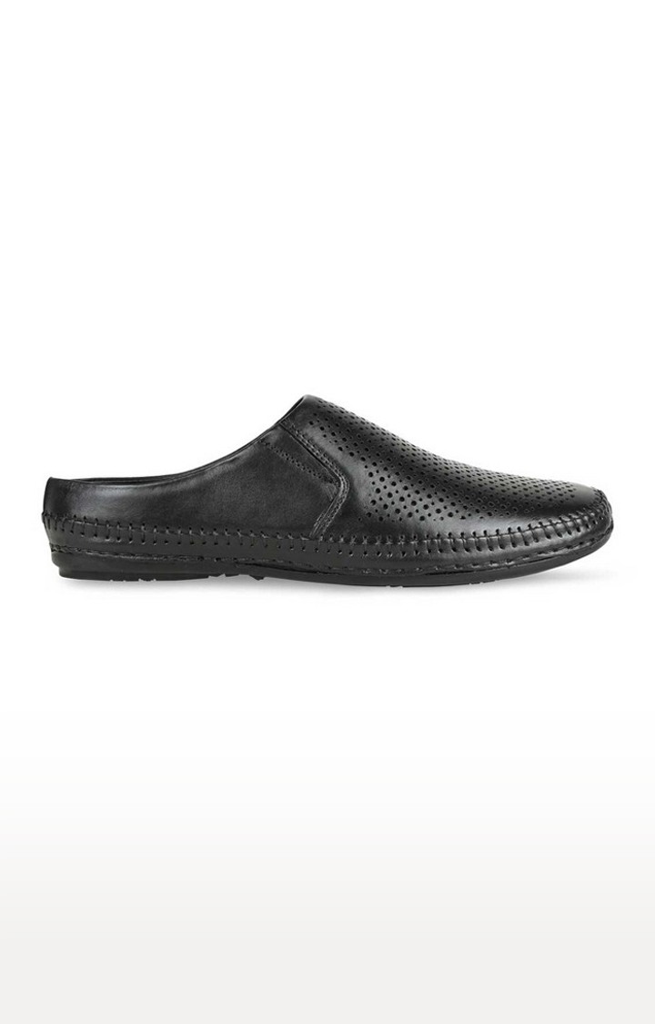 Men's Black Leather Mules