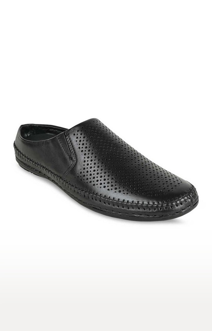 Men's Black Leather Mules