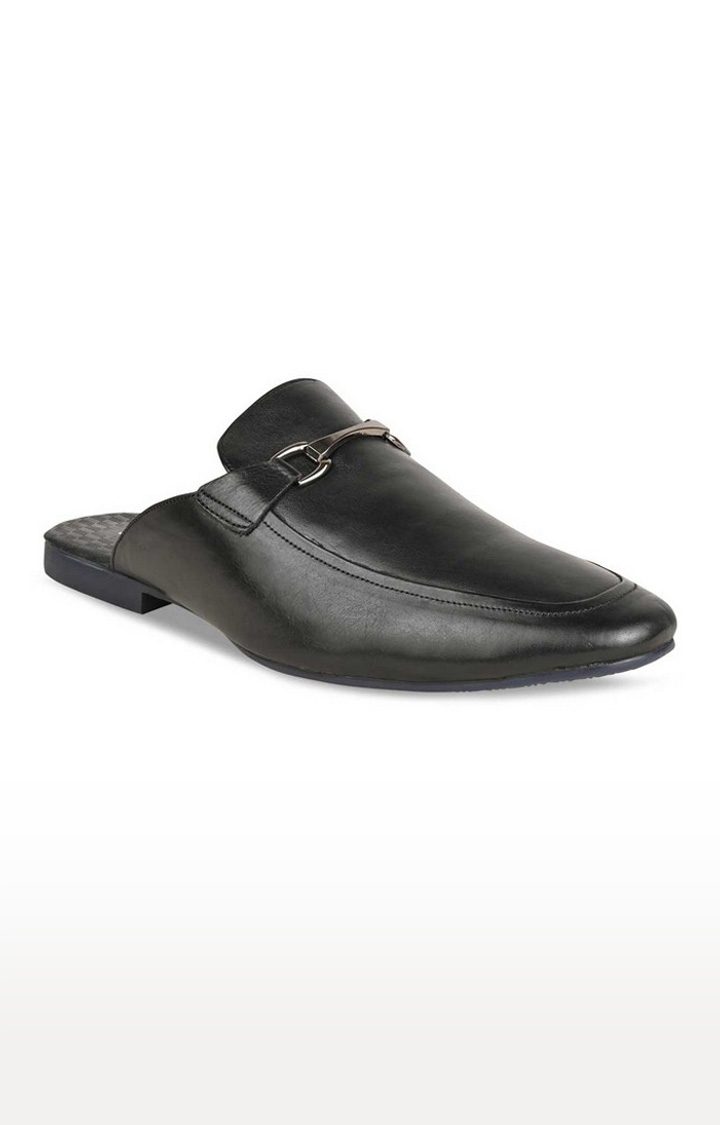 Men's Black Leather Mules