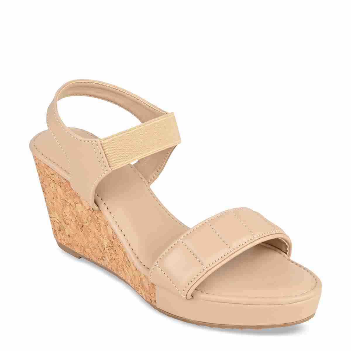 Rocia Beige Women Quilted Sandal Back Wedges
