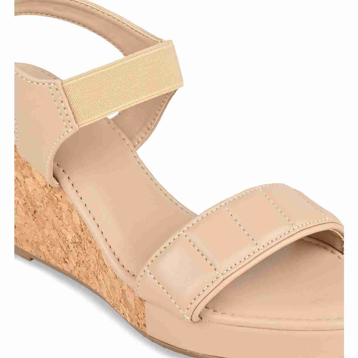 Rocia Beige Women Quilted Sandal Back Wedges