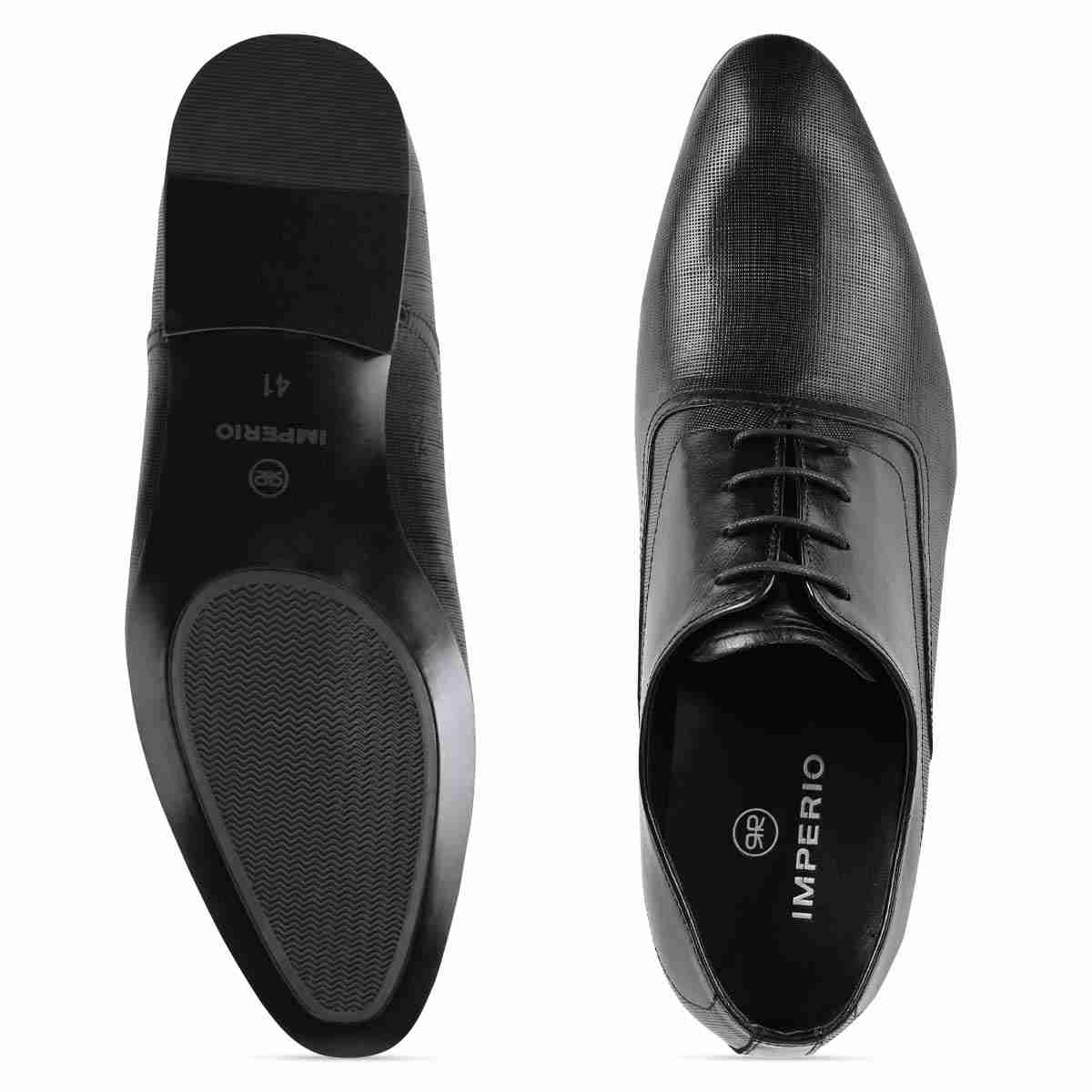 Imperio Black Men Textured Leather Formal Lace Ups
