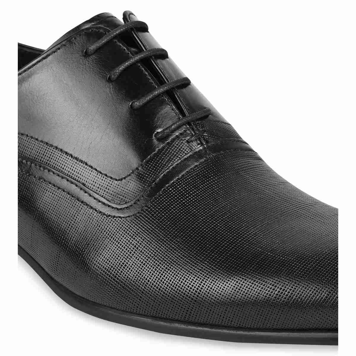 Imperio Black Men Textured Leather Formal Lace Ups