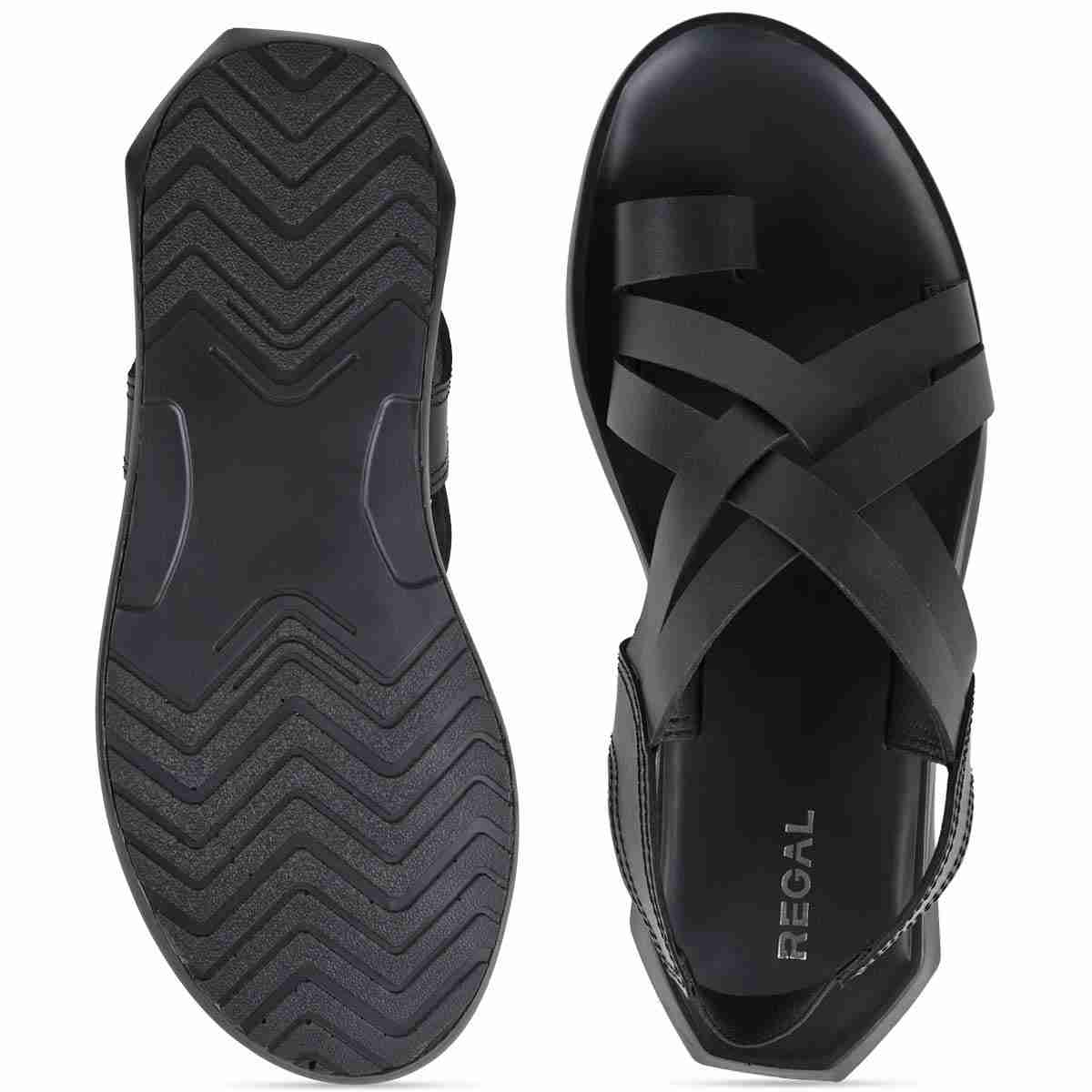 Regal Black Men Strappy Leather Sandals