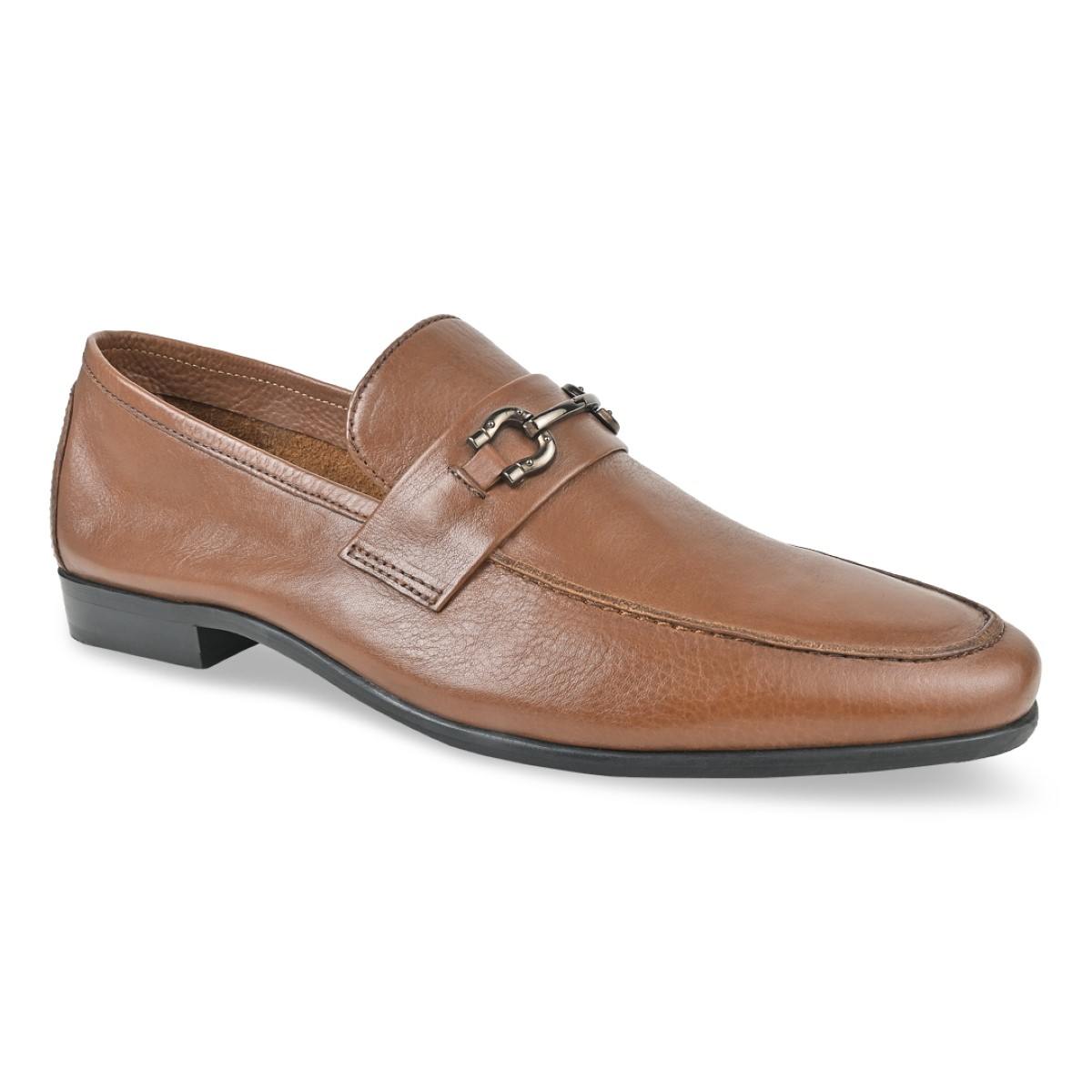 IMPERIO BY REGAL TAN MEN BUCKLED LEATHER SLIP ONS