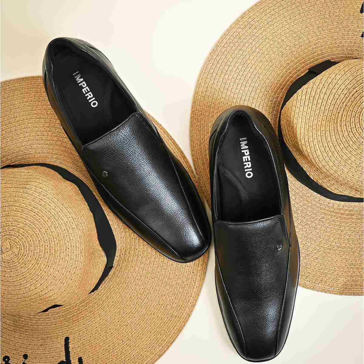 Imperio By Regal Black Men Classic Leather Slip Ons