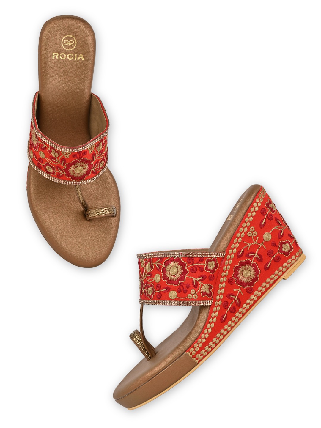 Rocia By Regal Maroon Women Hand Embroidered High Wedges