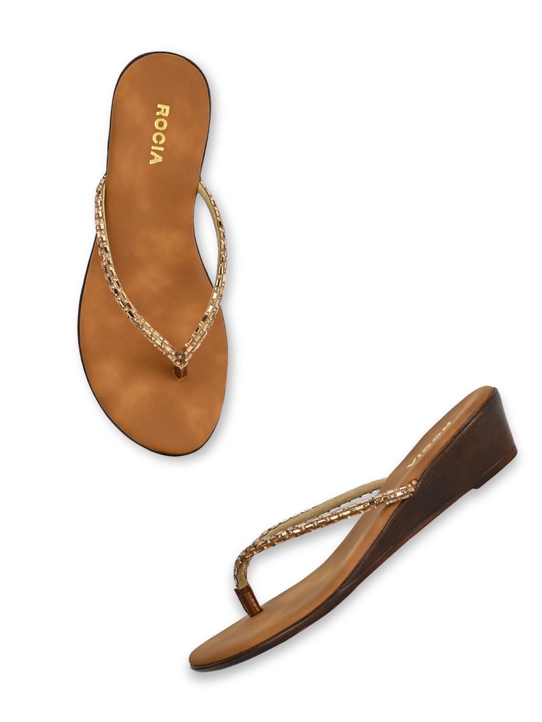 Rocia By Regal Antique Gold Women Diamante Wedges