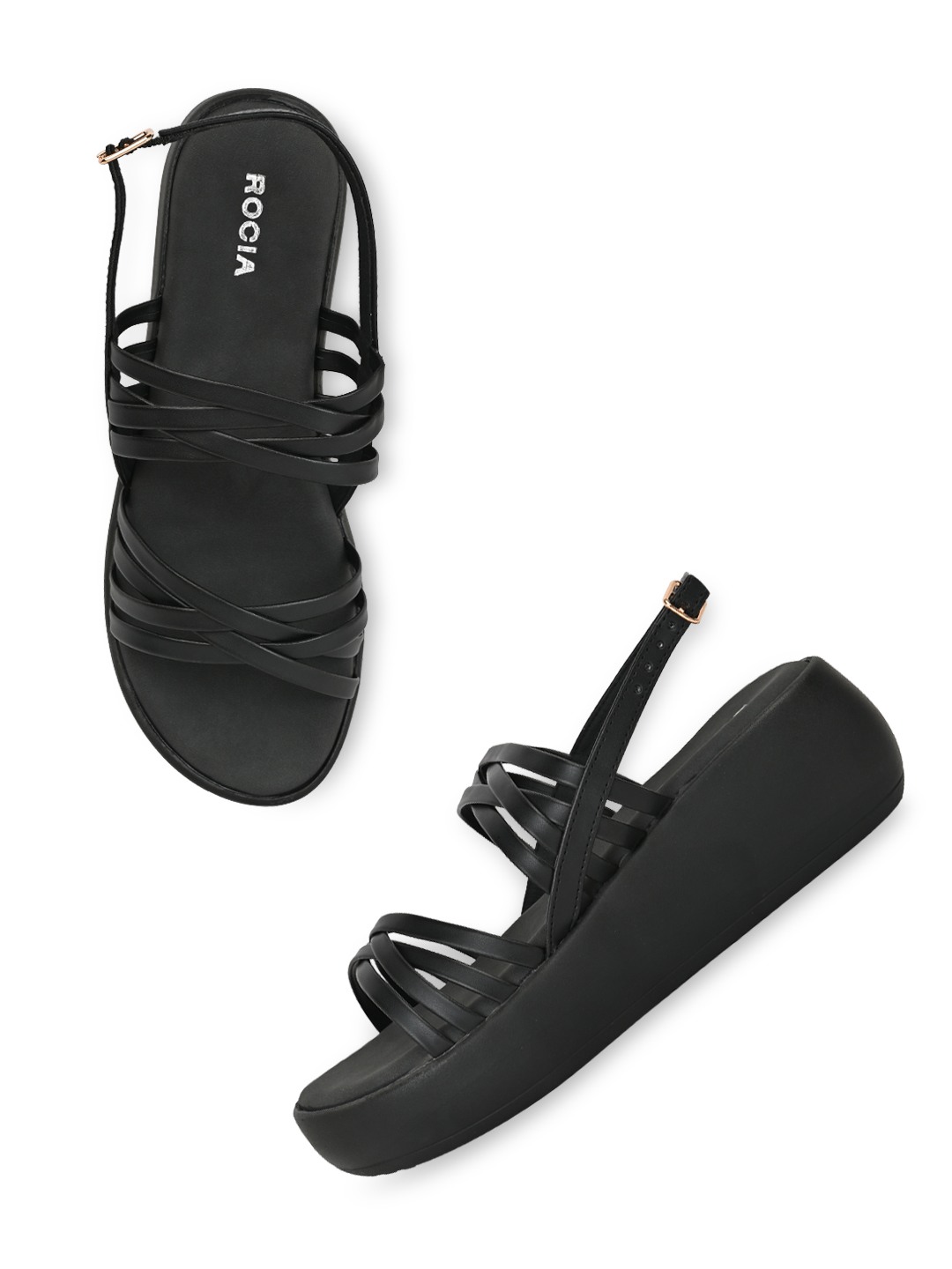 Rocia By Regal Black Women Strappy Wedges