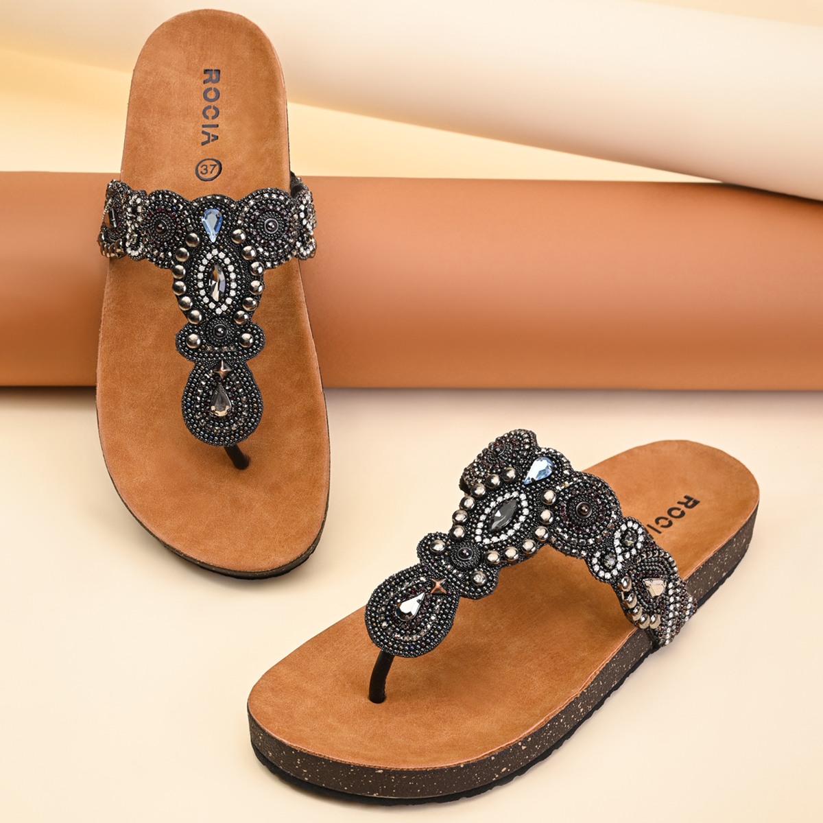 Rocia By Regal Black Women Embroidered Flats