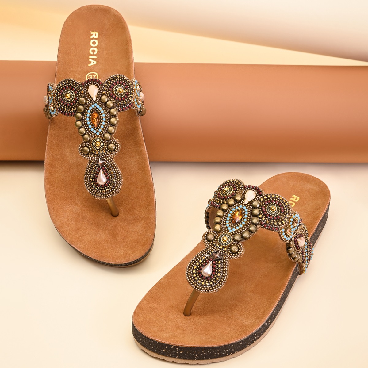 Rocia By Regal Antique Gold Women Embroidered Flats